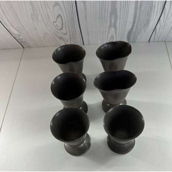 Vintage Gimbels Solid Pewter Small Wine Goblets (READ) Set of 6 - Picture 2 of 8